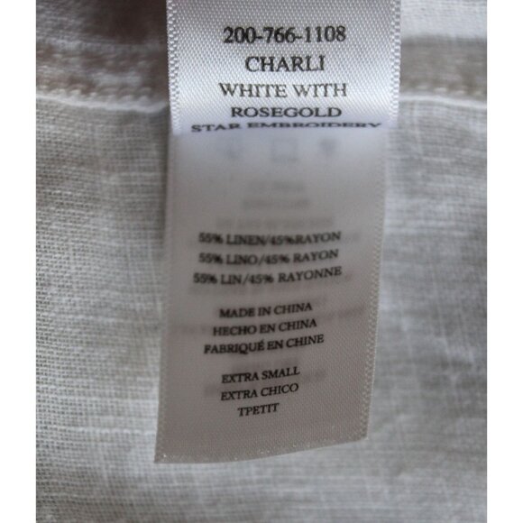 RAILS Charli White & Rose Gold Star Embroidery Linen Blend Button Shirt Top, XS - Picture 14 of 14